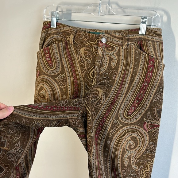 Lauren Ralph Lauren Bootcut Velvet Paisley Brown Pants Size 4 - Picture 5 of 11